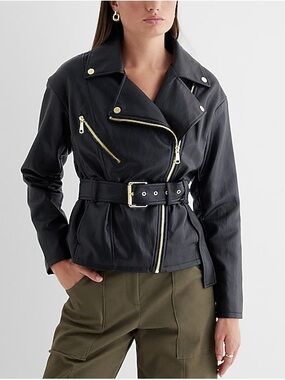Express Faux Leather Belted Moto Jacket